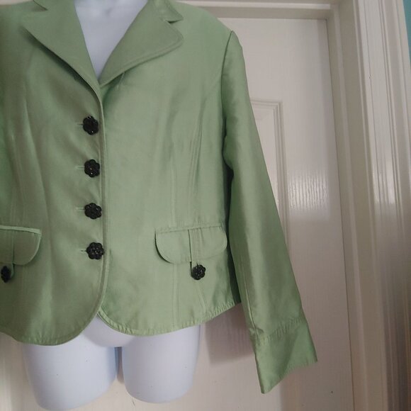 Kay Unger Mint Green 4 Button Blazer Jacket Pockets Silk Blend 16 - Picture 6 of 12